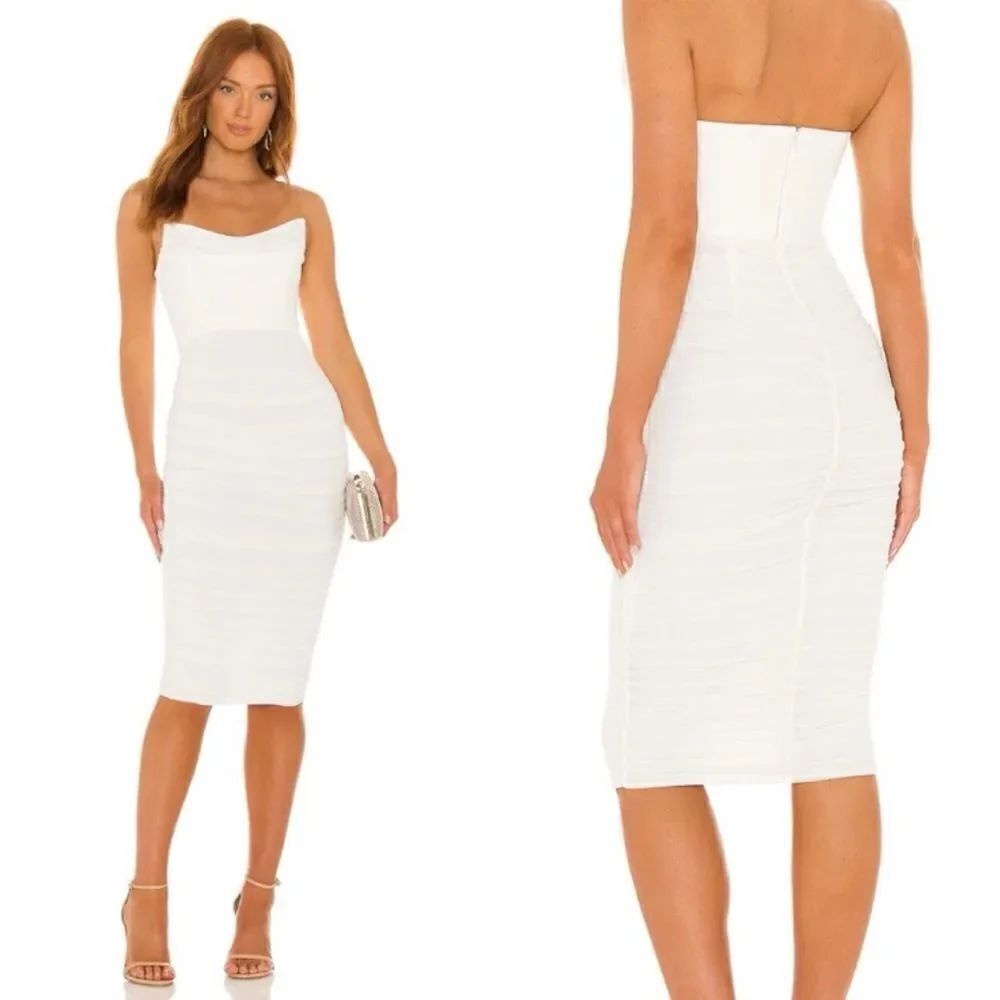 Michael Costello India Midi White Dress Bodycon Size S
